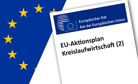 Eu-Flagge und Cover des EU-Aktionsplans Kreislaufwirtschaft